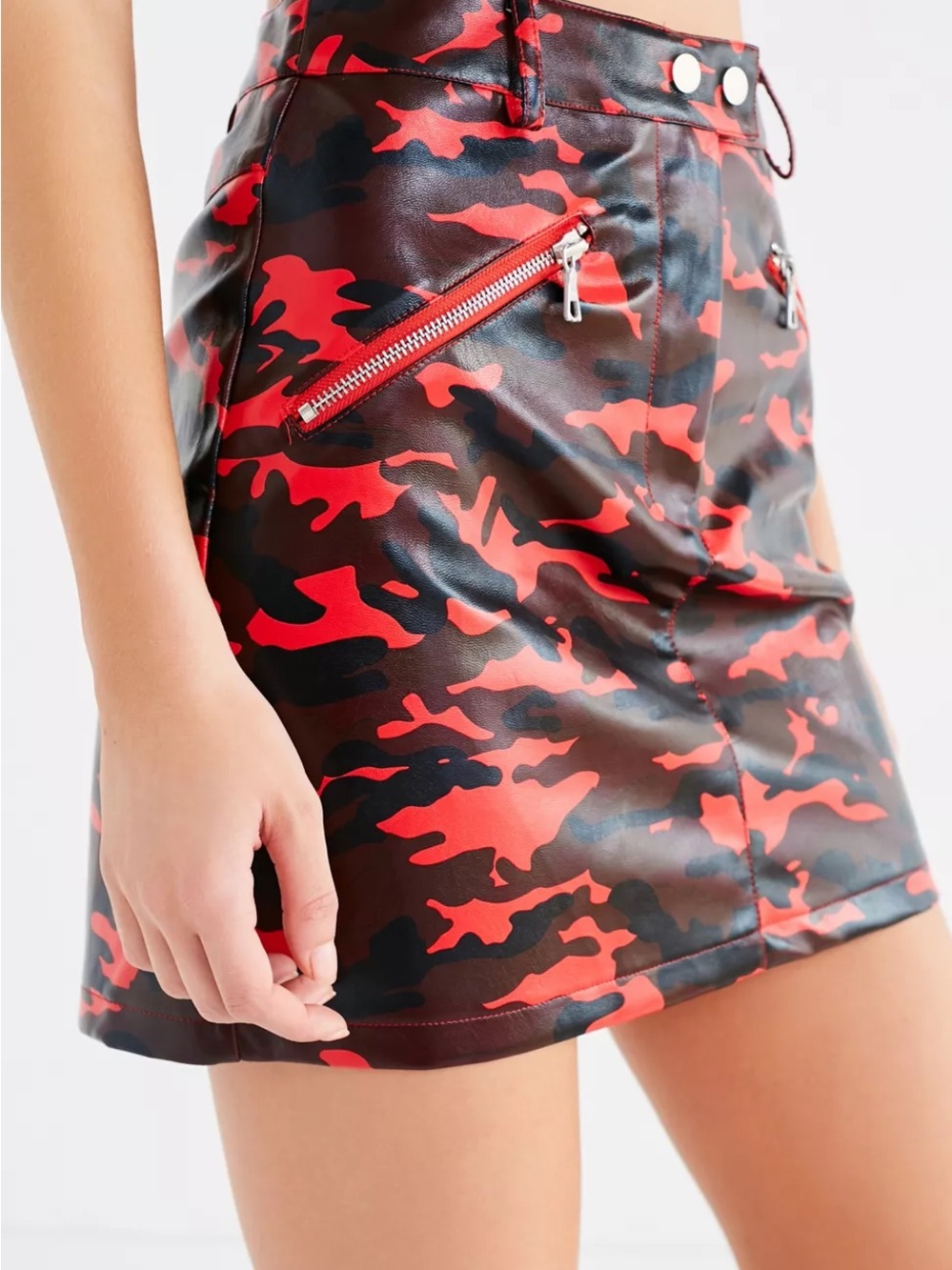 I.AM.GIA Valkyrie Zipper Skirt Faux Leather Fatigue / Camouflage Red Black Large